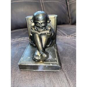 Antique Scholar Sitting Reading Iron Book End Stamped TK RARE